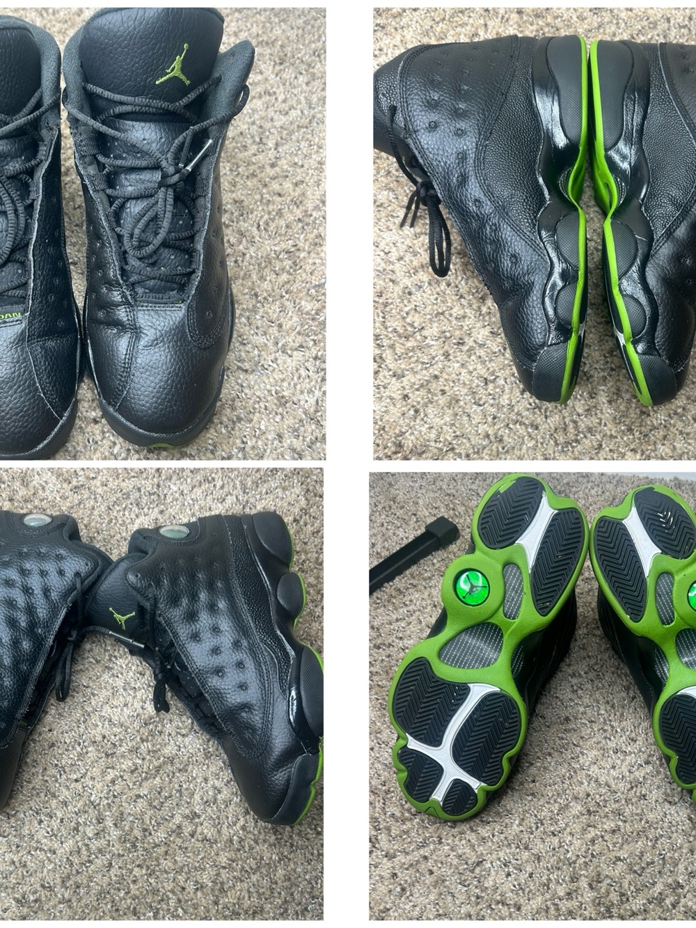 Jordan Kids Black and Green Retro Basketball Sneakers